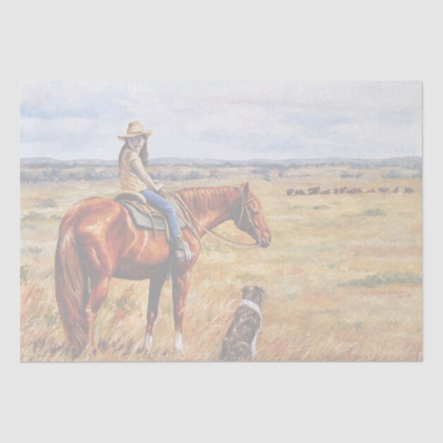 Little Cowgirl on Cattle Horse Seidenpapier (Vorderseite)