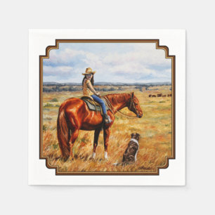 Little Cowgirl on Cattle Horse Serviette