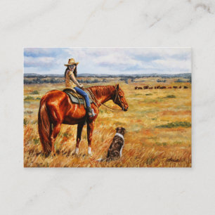 Little Cowgirl on Cattle Horse Visitenkarte