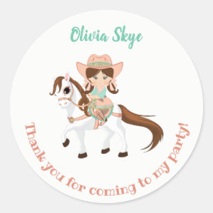 Little Cowgirl on Horse Girls Birthday Runder Aufkleber
