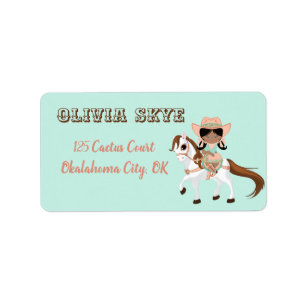 Little Cowgirl on Horse Girls Western Adressaufkleber