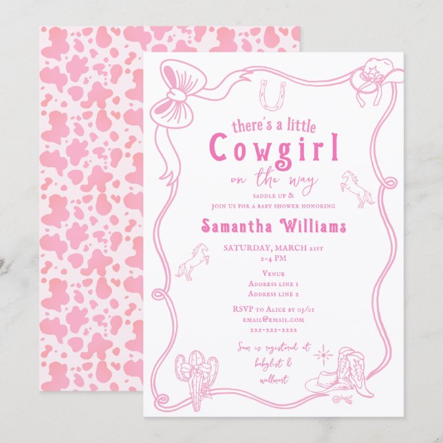 Little Cowgirl Pink Girl Baby Shower Einladung (Vorne/Hinten)
