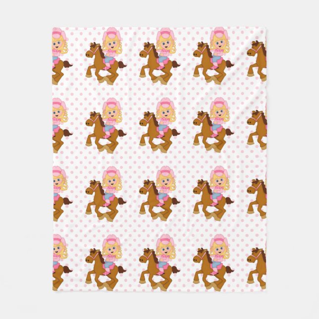 Little Cowgirl Pink Polka Dot Fleecedecke (Vorderseite)