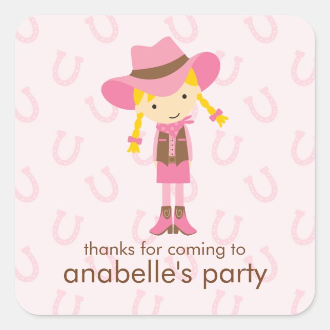 Little Cowgirl Western Birthday Party Quadratischer Aufkleber (Vorderseite)