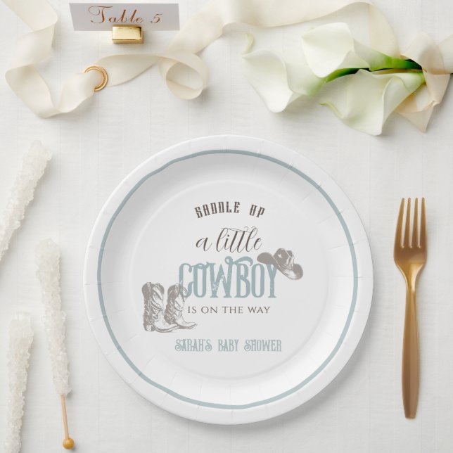 Little Cowgirl Western Blue Boy Baby Dusche Pappteller (Hochzeit)