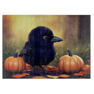 Little crow and Pumpkins Schneidebrett