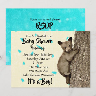 Little Cub Bear Aquamarin und Tan Boy's Baby Dusch Einladung