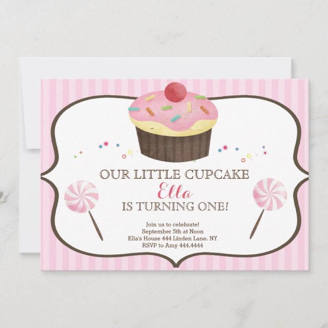 Little Cupcake Erster Geburtstag Candy Land Einladung (Vorderseite)