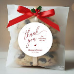 Little Cute Heart Modern Minimal Wedding Gifts  Runder Aufkleber<br><div class="desc">Modern Sweet Wedding Minimalist Thank You Gifts Classic favor Round Sticker,  in classy handwriting script,  cute little red heart,  with bride and groom name and date,  in burgundy wine deep red.</div>