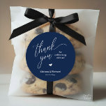 Little Cute Heart Modern Minimal Wedding Gifts  Runder Aufkleber<br><div class="desc">Modern Sweet Wedding Minimalist Thank You Gifts Classic favor Round Sticker,  in classy handwriting script,  cute little red heart,  with bride and groom name and date,  in Navy Blue.</div>