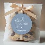 Little Cute Heart Modern Minimal Wedding Gifts  Runder Aufkleber<br><div class="desc">Modern Sweet Wedding Minimalist Thank You Gifts Classic favor Round Sticker,  in classy handwriting script,  cute little red heart,  with bride and groom name and date,  in dusty blue.</div>