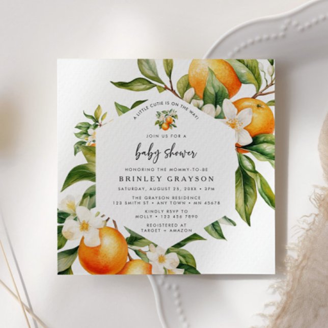 Little Cutie Baby Shower Invitation Citrus Orange  Einladung (Little Cutie Baby Shower Invitation)