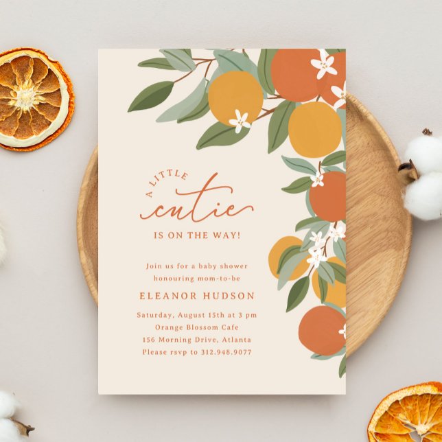Little Cutie Citrus Oranges Baby Shower Einladung (a little cutie is on the way - citrus oranges baby shower invitation)