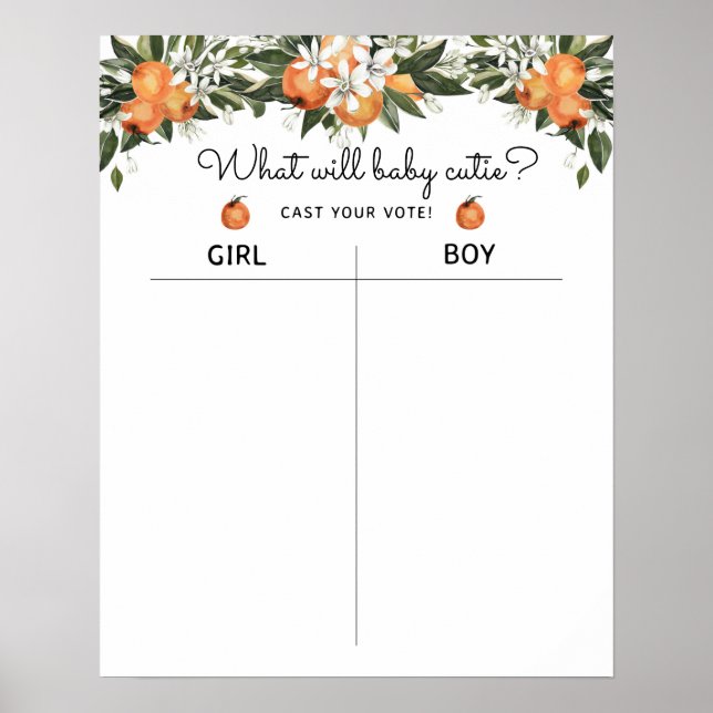 Little Cutie Gender Reveal He or She Voting Sign Poster (Vorne)
