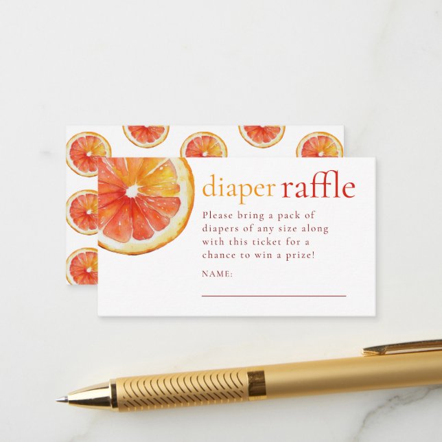 Little Cutie Orange Diaper Raffle Baby Shower Begleitkarte (Vorderseite/Rückseite Beispiel)