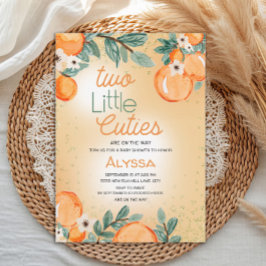 Little Cutie Orange Green Twin Baby Shower Einladung
