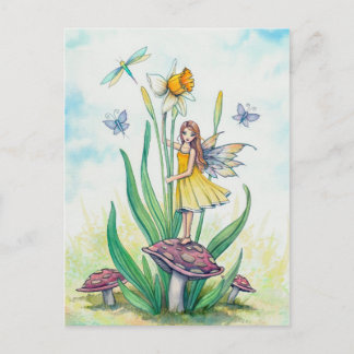 Little Daffodil Fairy Fantasy Kunst Illustration Postkarte