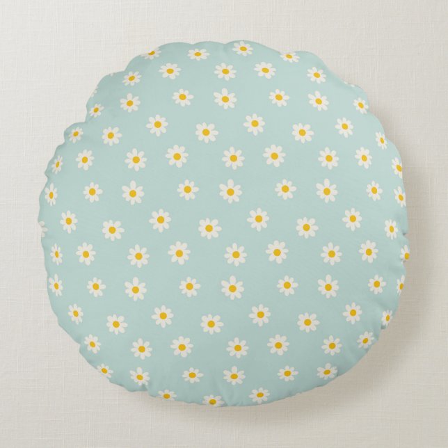 Little Daisies - soft teal Rundes Kissen (Vorderseite)