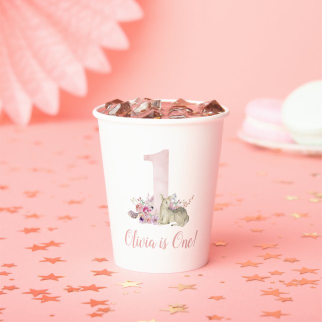 Little Deer First Birthday Party Personalisiert Pappbecher (Insitu)