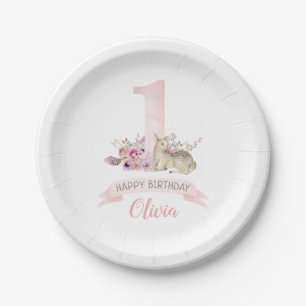 Little Deer First Birthday Party Personalisiert Pappteller