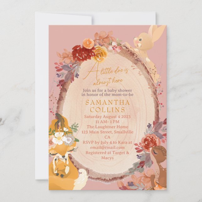 Little Deer Girl Woodland Baby Shower Einladung (Vorderseite)