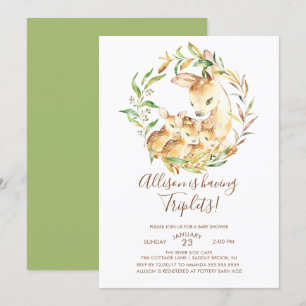 Little Deer Triplets Baby Shower Invitations