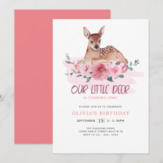 Little Deer Turning 1 erste Geburtstagsparty Flora Einladung