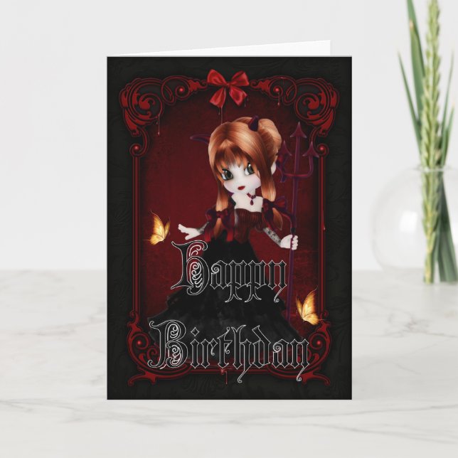 Little Devil 3 Gothic Happy Birthday Card Karte (Vorderseite)