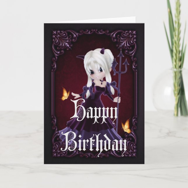Little Devil 7 Gothic Happy Birthday Card Karte (Vorderseite)