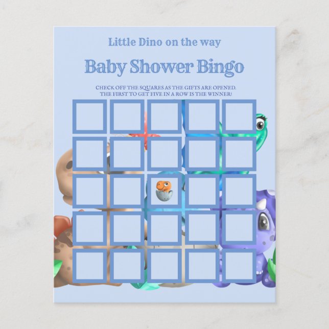 Little Dino auf dem Weg Greener Baby Dusche Bingo Flyer (Vorne)