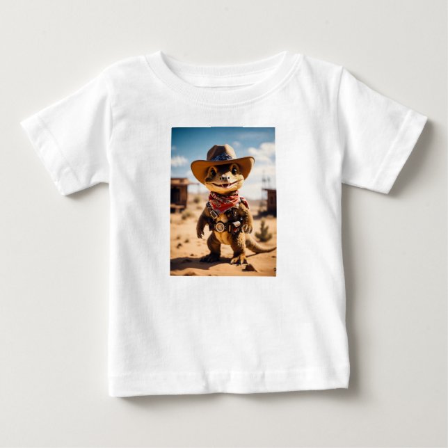 "Little Dino Cowboy" im wilden Westen Baby T-shirt (Vorderseite)