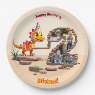 Little Dino Dragon Foto Big Number 2 Geburtstag Pappteller