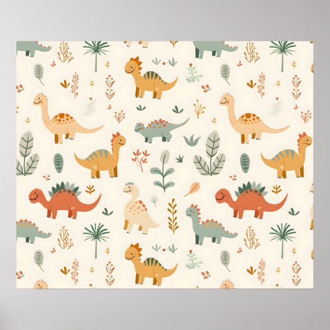 Little Dinosaurier Beige neutrale Tones Poster (Vorne)