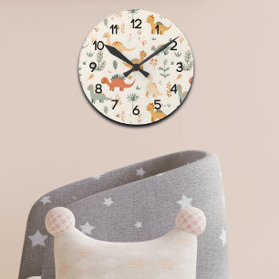 Little Dinosaurier Beige neutrale Tones Runde Wanduhr