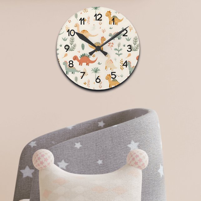 Little Dinosaurier Beige neutrale Tones Runde Wanduhr (Von Creator hochgeladen)