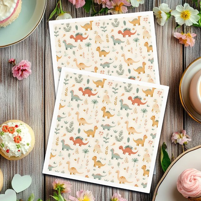 Little Dinosaurier Beige neutrale Tones Serviette (Von Creator hochgeladen)