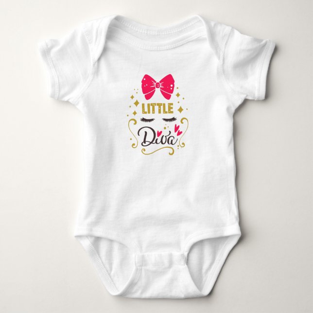 Little Diva Typografy Baby Girl Pink Baby Strampler (Vorderseite)