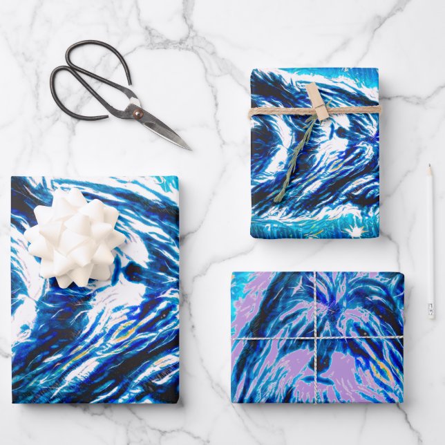 Little Doggy in blau Geschenkpapier Set (Vorderseite)