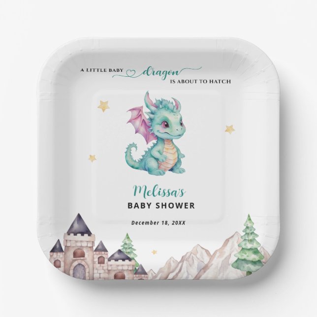 Little Dragon ist dabei, Babydusche zu schlüpfen Pappteller (Vorderseite)