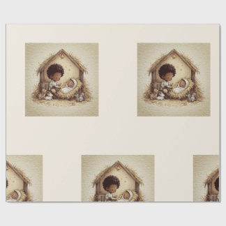 Little Drummer Boy Black Nativity Wrapping Paper 2 Geschenkpapier