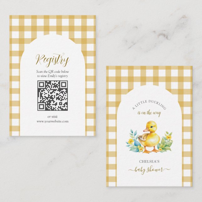 Little Duckling Duck Baby Shower Registry QR code Begleitkarte (Vorne/Hinten)