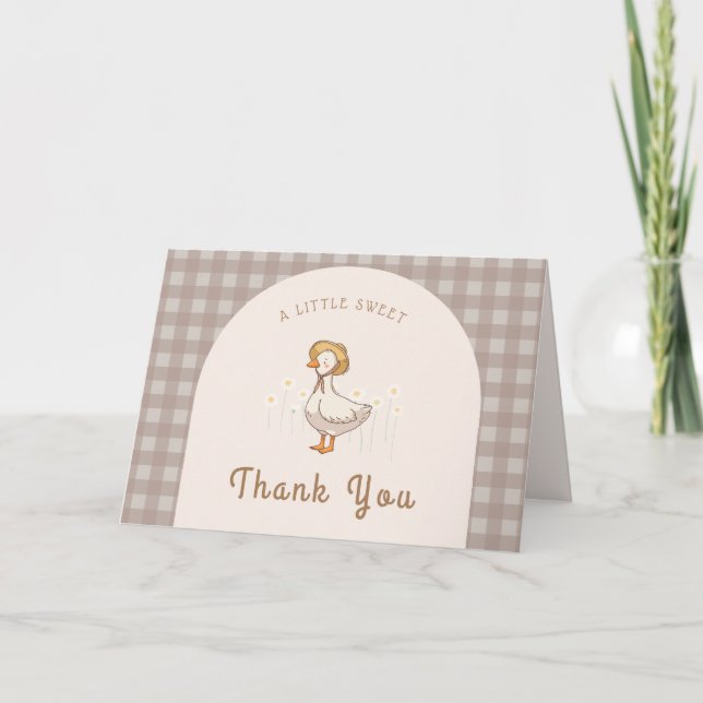 Little Duckling Farm Animal Gingham Baby Shower Dankeskarte (Vorderseite)