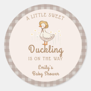 Little Duckling Farmhouse Gingham Babyparty Runder Aufkleber