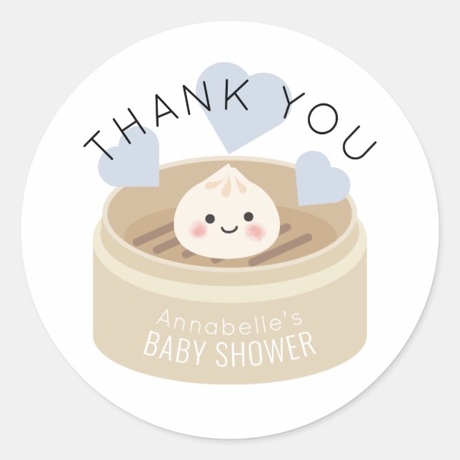 Little Dumpling Blue Baby Dusche Danke Runder Aufkleber (Vorderseite)