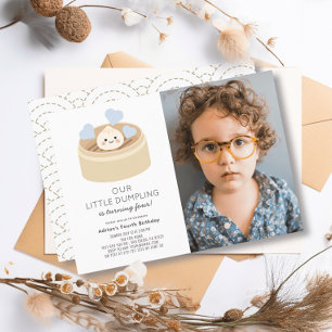 Little Dumpling Blue Boy Birthday Foto Einladung