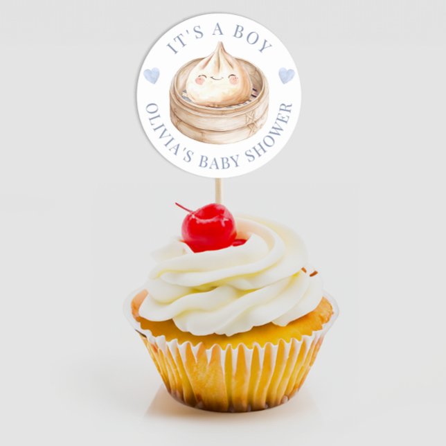 Little Dumpling Blue Es ist ein Baby Duschvorzug Runder Aufkleber (It's A Boy Baby Shower Favor Sticker)