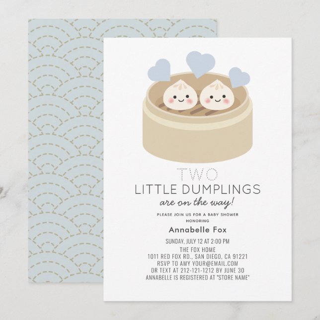 Little Dumpling Boy Twins Baby Shower Einladung (Vorne/Hinten)