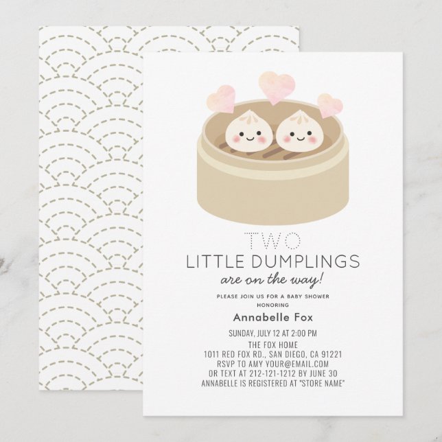 Little Dumpling Twins Kinderdusche Einladung (Vorne/Hinten)