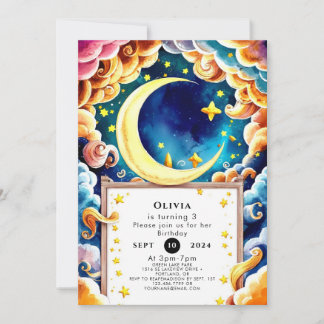 Little Editable Moon Birthday Einladung
