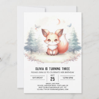 Little Elegant Fox Geburtstag digital Einladung